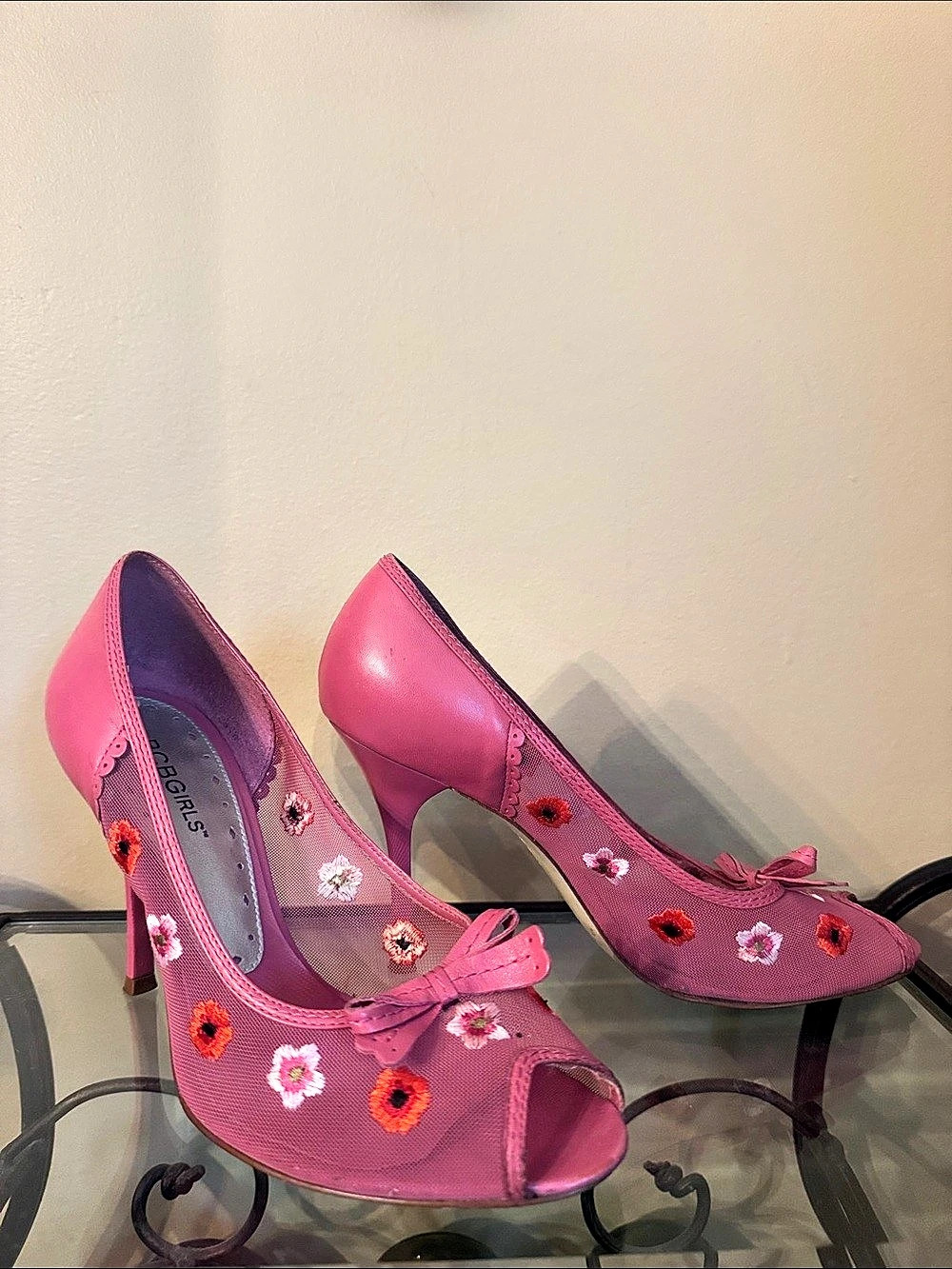 BCBGirls Floral Peep Toe Heels in Pink US 7.5